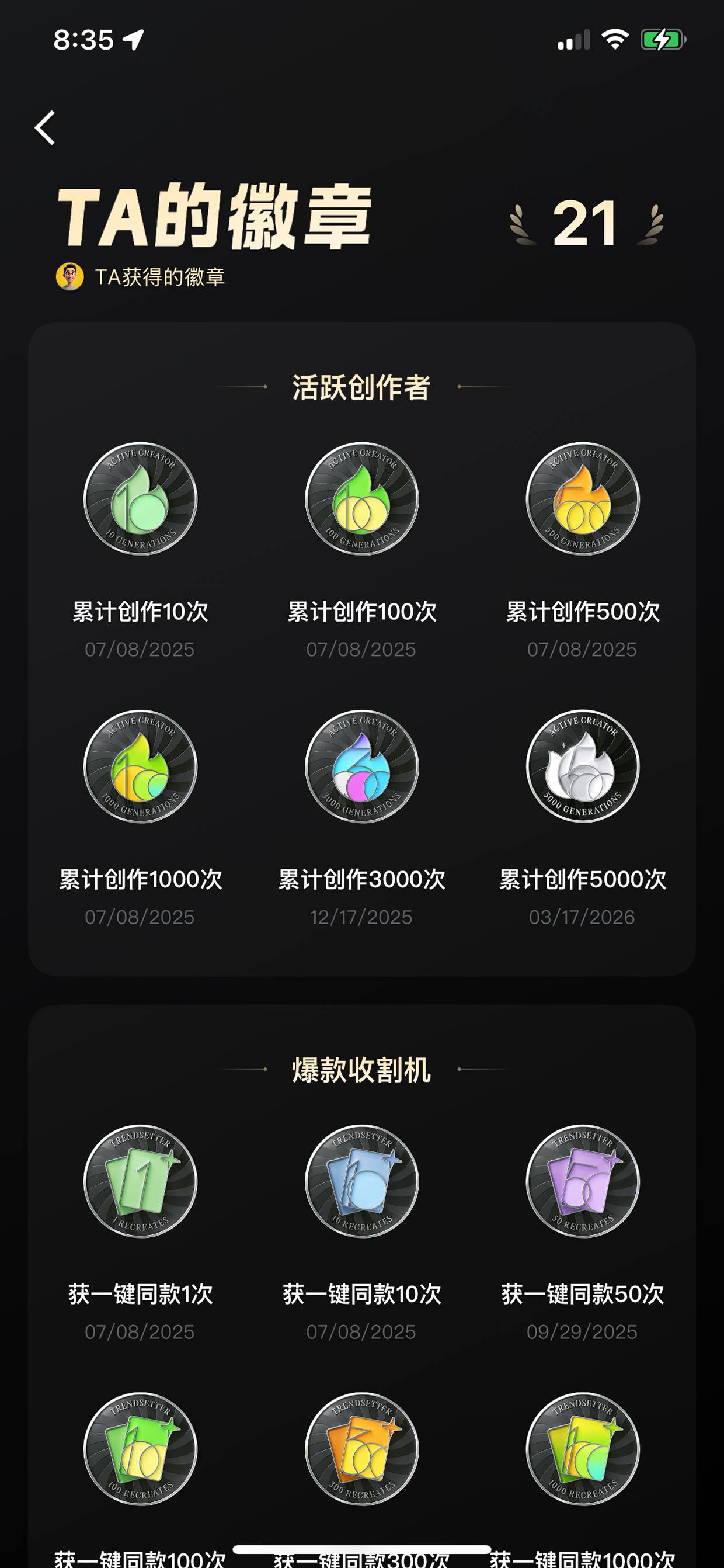TA的徽章成就墙