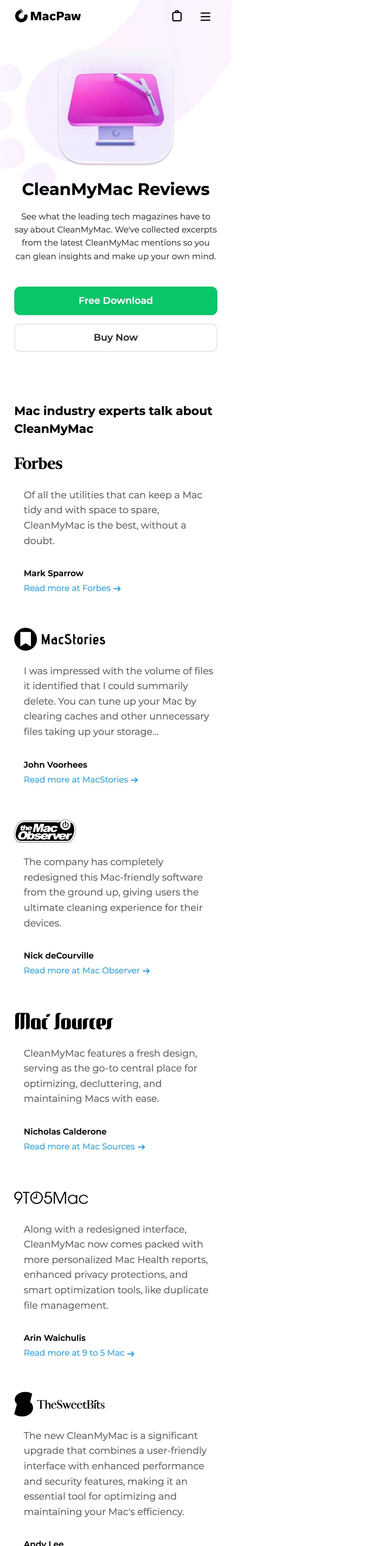 macpaw.com CleanMyMac 评测页