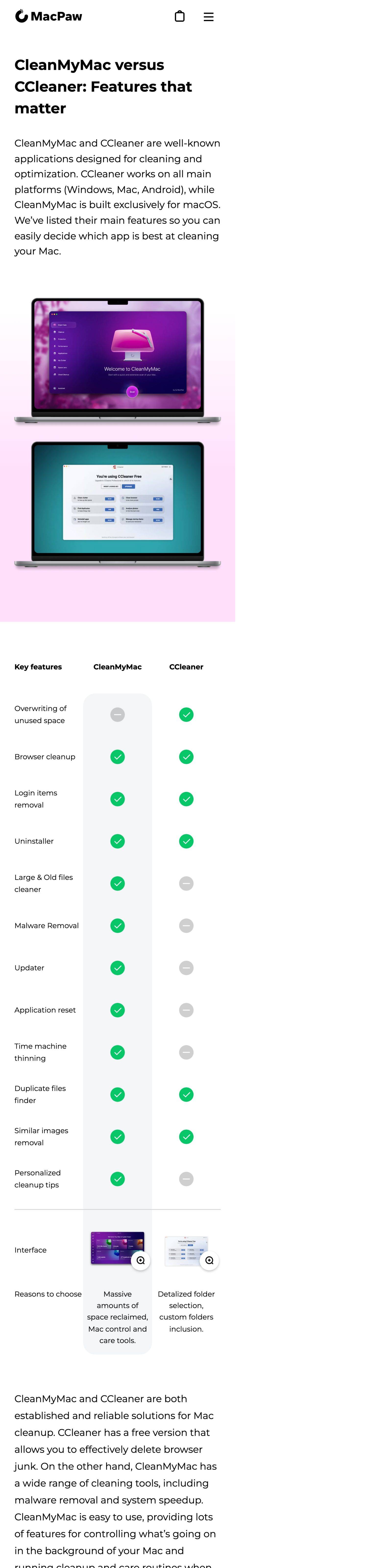 macpaw.com CleanMyMac vs CCleaner 对比