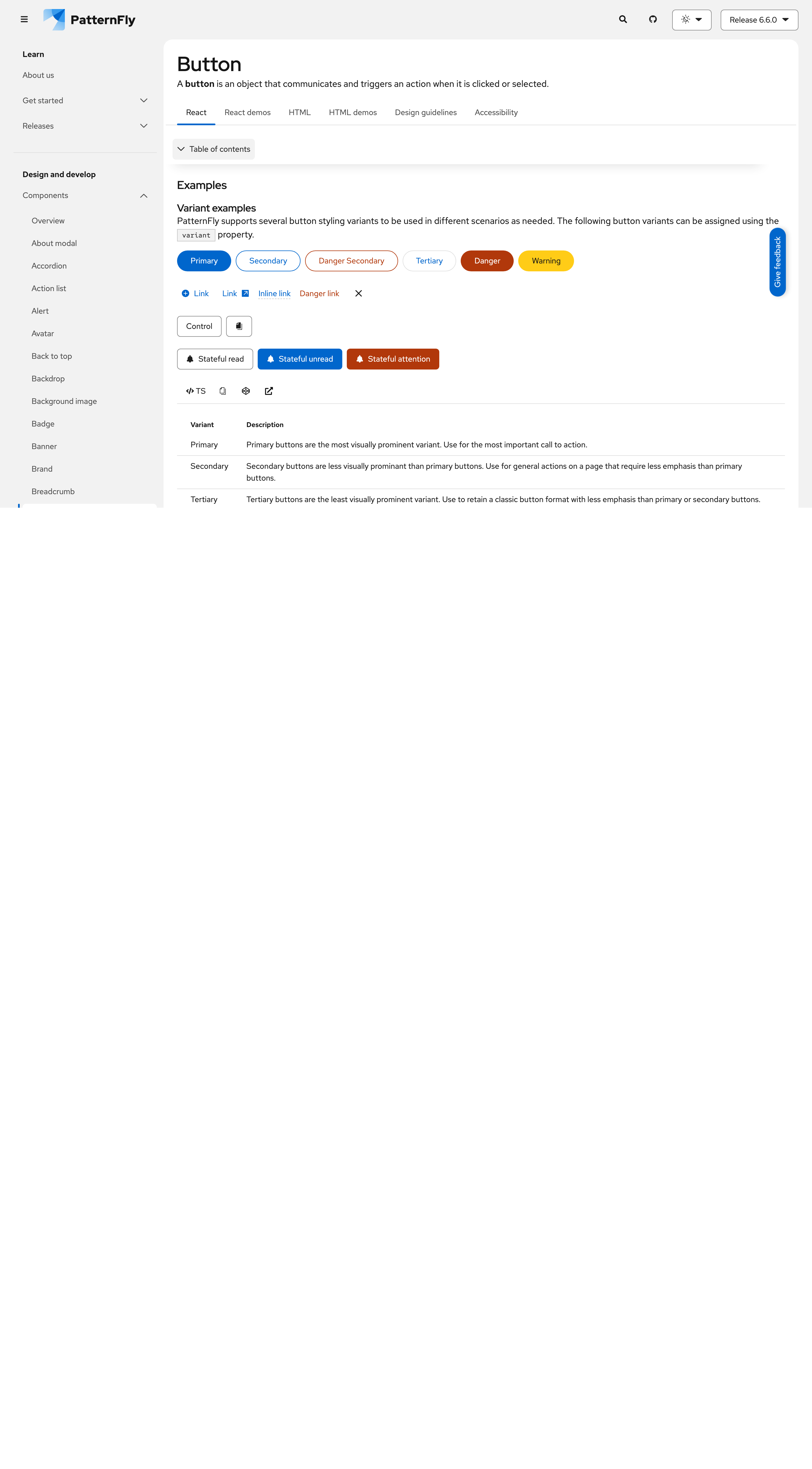 设计系统 Button 组件文档页