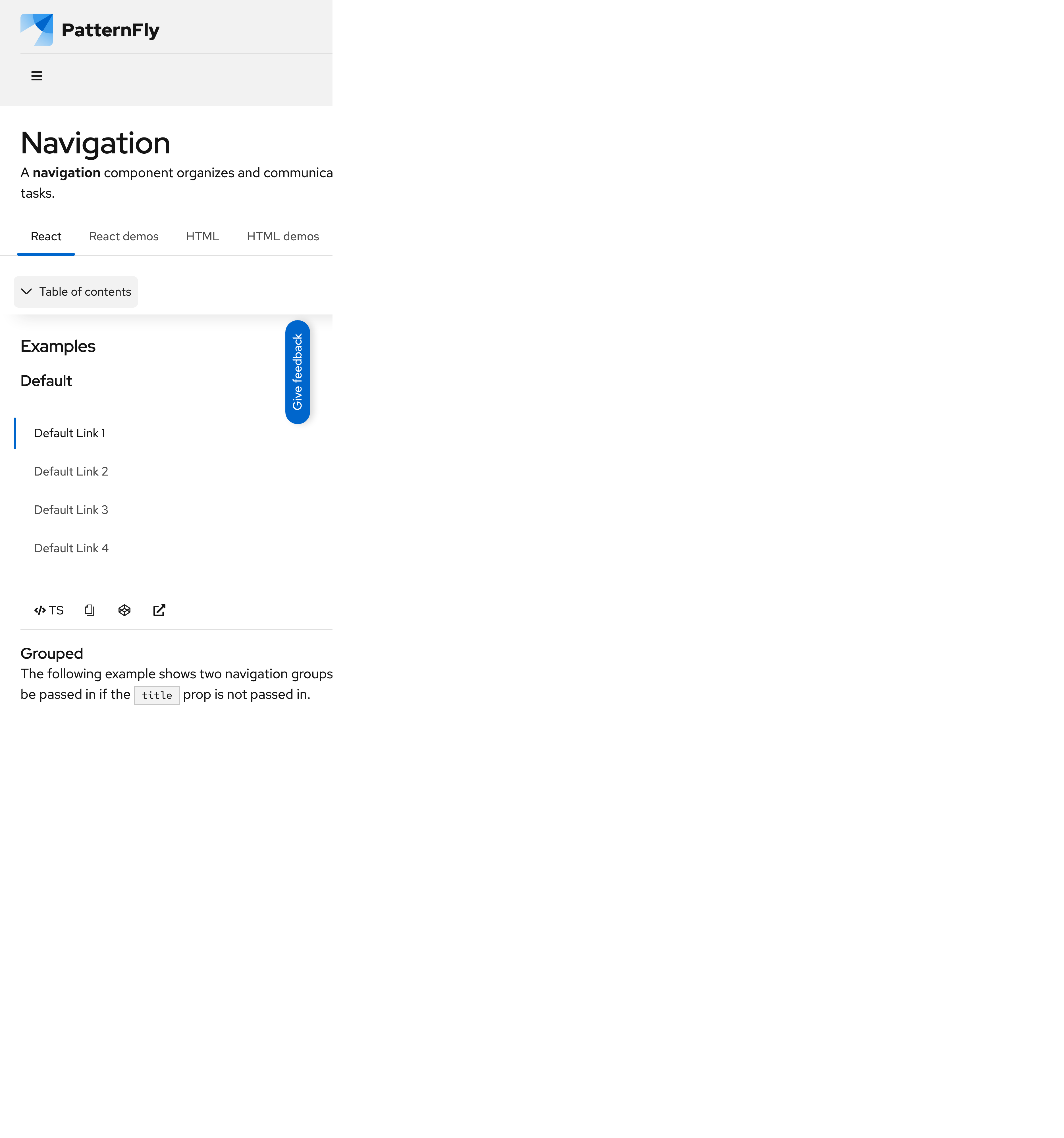 PatternFly Navigation 组件文档移动版