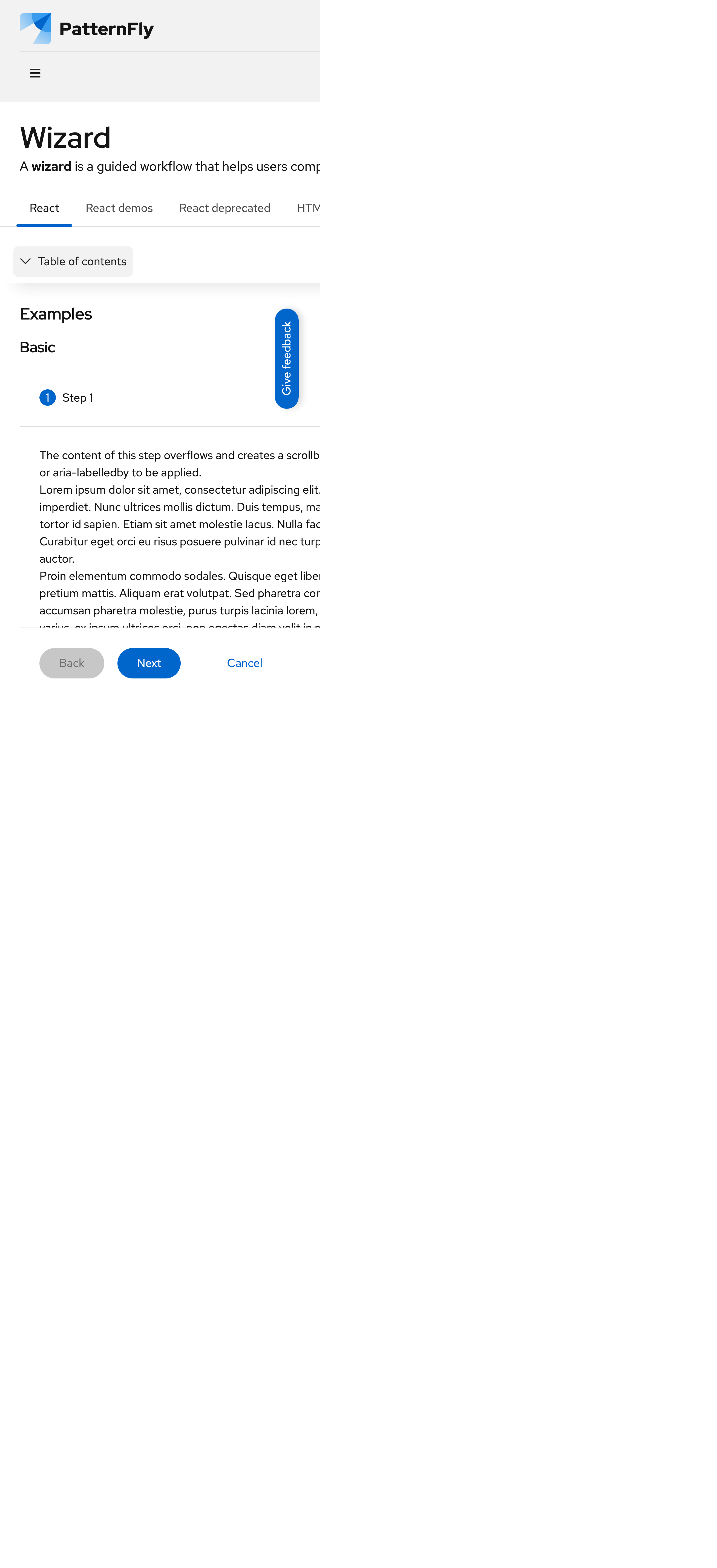 PatternFly Wizard 组件文档移动版